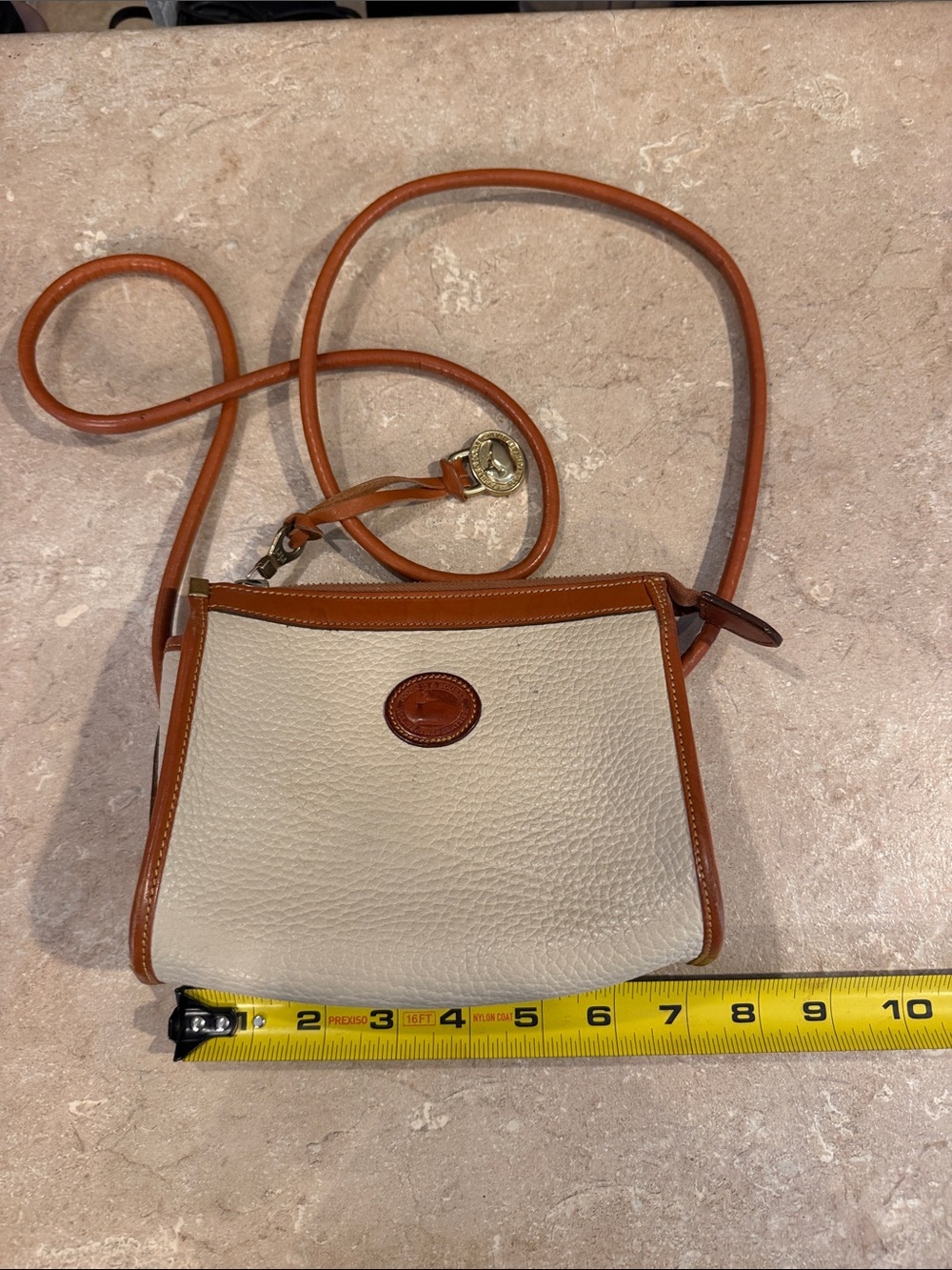 Vintage Dooney & Bourke Cream and Tan Leather Crossbody Bag